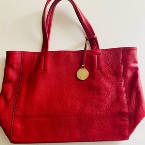Saks Fifth Avenue Vibrant Red Tote Beautiful Red Leather